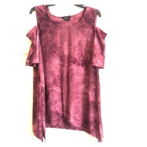Purple Marble Print Cold Shoulder Top, XL